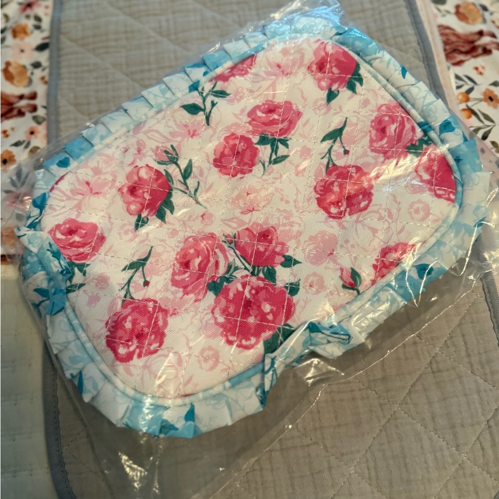 SweetHoney Floral Cosmetic Bag - Pink and Blue
